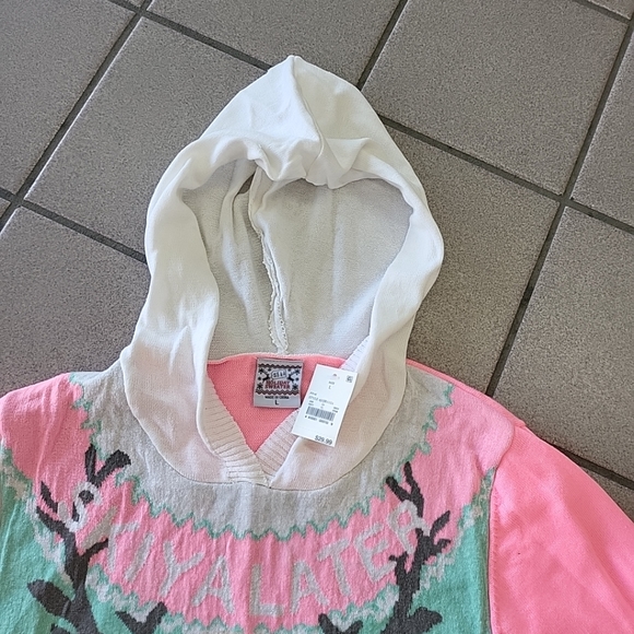 Juniors Large Retro Well Worn Holiday Ugly Hooded Sweater SKIYA LATER Reindeer - Picture 5 of 10